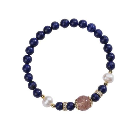 Pulseiras de pedras preciosas, Lápis lazúli, with fio elástico & Pérolas de água doce & Morango Quartz & cobre, feito à mão, joias de moda & materiais diferentes para a escolha & unissex, vendido por PC