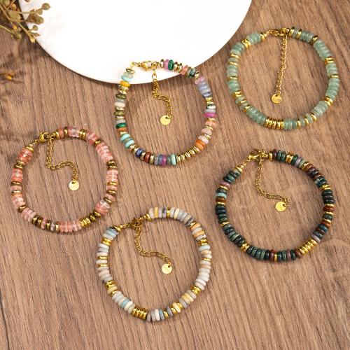 Bracelets de pierres précieuses, pierre gemme, avec Acier inoxydable 304, Placage de couleur d'or, bijoux de mode & différents matériaux pour le choix & unisexe, Vendu par PC