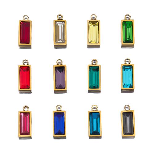 Stainless Steel Pendants 304 Stainless Steel Rectangle gold color plated DIY & with rhinestone Sold By Bag
