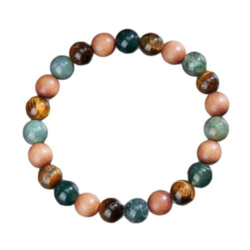 Bracelets de pierres précieuses, agate mousse, avec Bois de santal & fil élastique & oeil de tigre, fait à la main, bijoux de mode & unisexe, multicolore, Vendu par PC