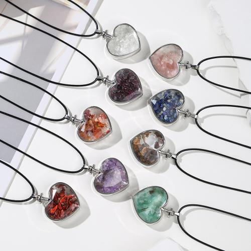 Collier bijoux de pierre gemme, Gravier naturel, avec cordon en cuir & verre & alliage de zinc, bijoux de mode & différents matériaux pour le choix & unisexe, Vendu par PC