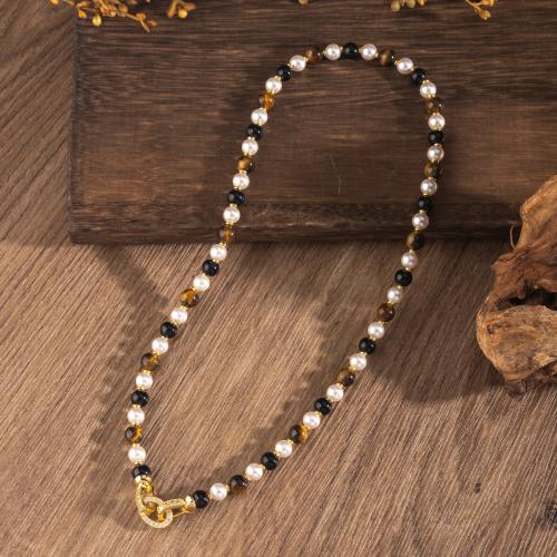 Gemstone šperky Soupravy, Tygří oko, s Plastové Pearl & 304 Stainless Steel, barva pozlacený, různé styly pro výběr & pro ženy & s drahokamu, Prodáno By PC