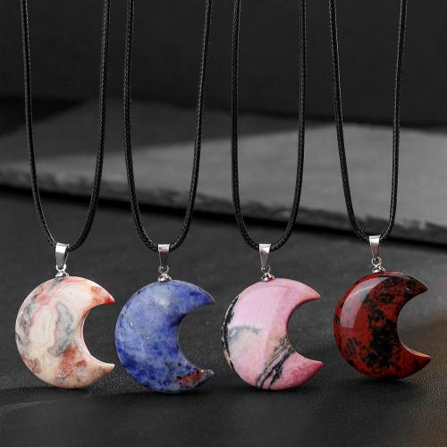 Collier bijoux de pierre gemme, avec cordon en cuir & Acier inoxydable 304, Placage de couleur argentée, bijoux de mode & différents matériaux pour le choix & unisexe, Vendu par PC