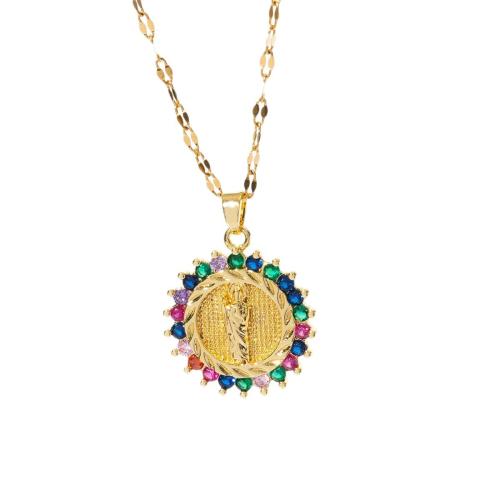 Collier en laiton cubique Zircon Micro Pave, Rond, Placage, styles différents pour le choix & pavé de micro zircon & pour femme, doré, Vendu par PC