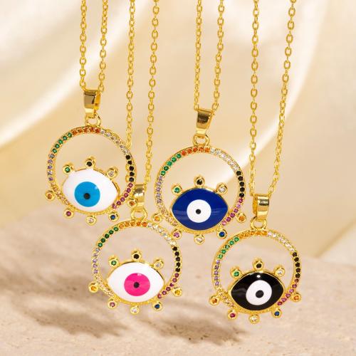 Collier Evil Eye bijoux, laiton, Rond, Plaqué or 18K, pavé de micro zircon & pour femme & émail & creux, Vendu par PC
