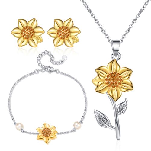 ottone set di gioielli fashion, with perla in plastica, Girasole, placcato, stili diversi per la scelta & per la donna & con strass, Venduto da PC