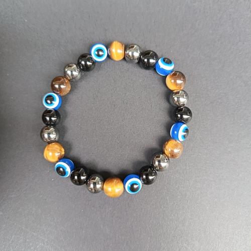Bracelet Evil Eye bijoux, oeil de tigre, avec Hématite & verre, bijoux de mode, plus de couleurs à choisir, 110x80x10mm, Longueur 18 cm, Vendu par PC