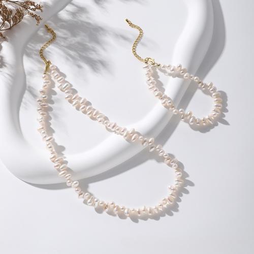 Sets de Perlas Cultivadas de Agua Dulce, pulsera & collar, con aleación de zinc, chapado en color dorado, Joyería, más colores para la opción, 4-5mm, Vendido por Sarta