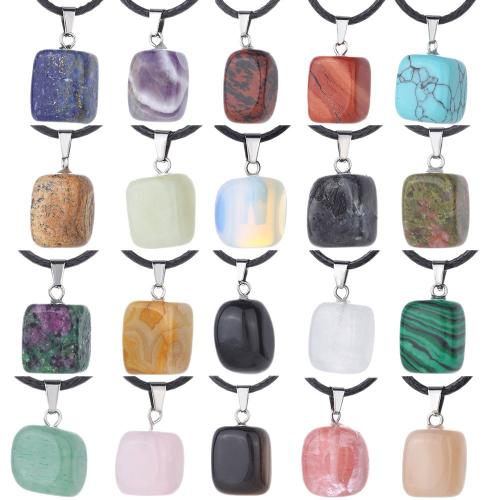 Natural Gemstone Necklace with leather cord & 304 Stainless Steel fashion jewelry & Unisex Sold By PC