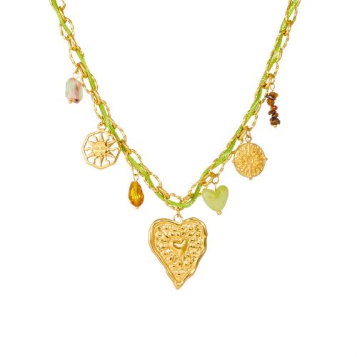 Stainless Steel smycken halsband, 304 rostfritt stål, med Bomullstråd & Harts & Akryl, guldfärg pläterade, mode smycken & för kvinna, Säljs av PC