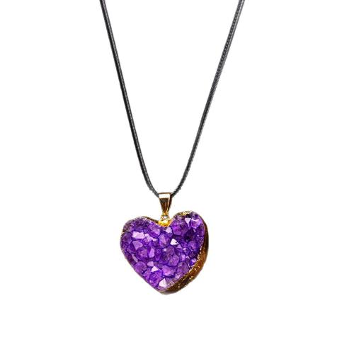 Quartz Necklace Amethyst with leather cord & 304 Stainless Steel gold color plated fashion jewelry & Unisex Sold By PC
