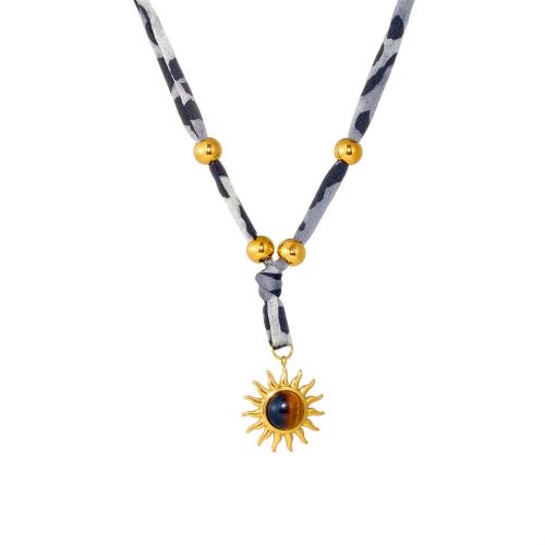 Stainless Steel smycken halsband, 304 rostfritt stål, med Tiger Eye & Bomull, guldfärg pläterade, mode smycken & för kvinna, Säljs av PC
