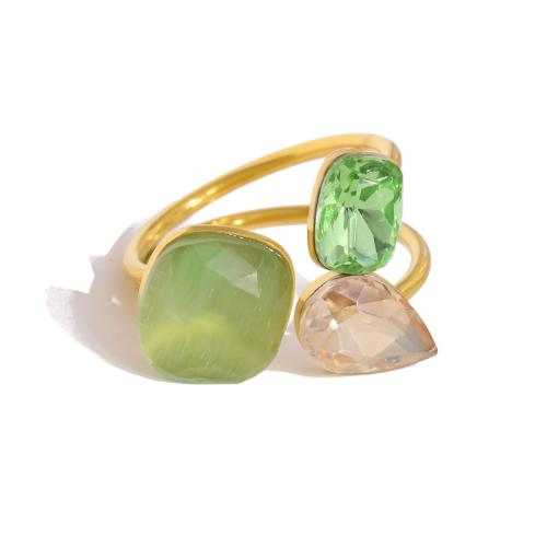 Cubic Zirconia nerezové prst prsten, 304 Stainless Steel, s Cubic Zirconia, 18K pozlacené, různé styly pro výběr & pro ženy & dutý, Prodáno By PC