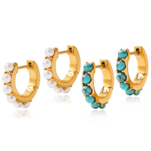 Edelstahl Tropfen Ohrring, 304 Edelstahl, mit Glasperlen, goldfarben plattiert, Modeschmuck & verschiedenen Materialien für die Wahl & für Frau, verkauft von Paar