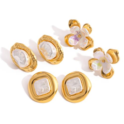 Rostfritt stål Stud Örhängen, 304 rostfritt stål, med Akryl, 18K guldpläterad, mode smycken & olika stilar för val & för kvinna, Säljs av Par