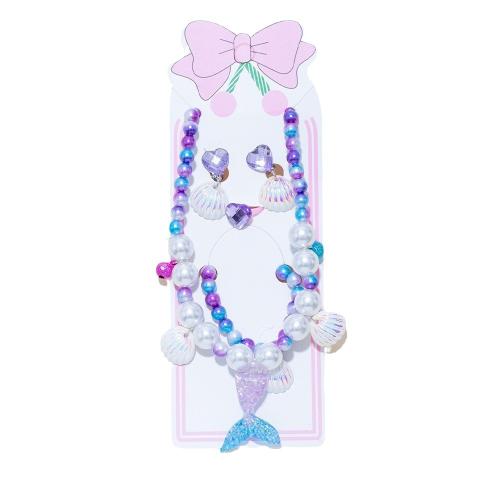 Dětské šperky Set, náušnice kapka přívěsek & prst prsten & náramek & náhrdelník, Plastové Pearl, módní šperky, smíšené barvy, Prodáno By nastavit