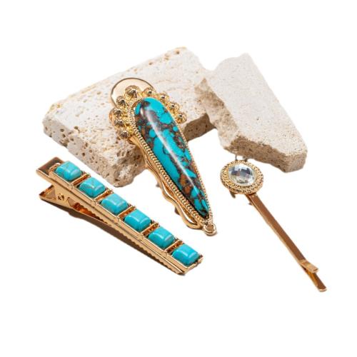 Hair Slide Zinc Alloy with Natural Turquoise plated fashion jewelry mixed colors Sold By PC