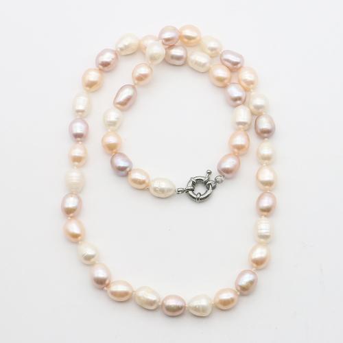 Freshwater Pearl Mässing Chain Necklace, med Mässing, mode smycken, blandade färger, 9-10mm, Längd 51 cm, Säljs av PC