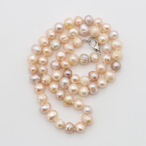 Freshwater Pearl Mässing Chain Necklace, med Mässing, mode smycken, blandade färger, 7-8mm, Längd 44 cm, Säljs av PC