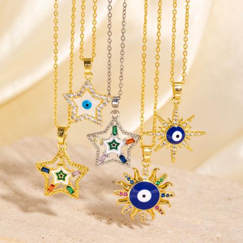 Collier Evil Eye bijoux, laiton, Placage, styles différents pour le choix & pavé de micro zircon & pour femme & émail, Vendu par PC
