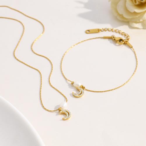 Sets de Perlas Cultivadas de Agua Dulce, acero inoxidable 304, con Perlas cultivadas de agua dulce, 18K chapado en oro, diferentes estilos para la opción & para mujer & con diamantes de imitación, Vendido por UD