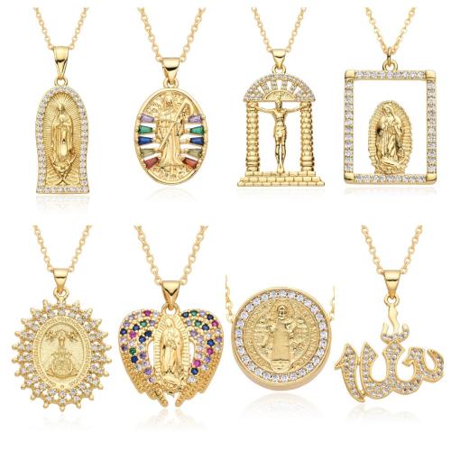 Collier en laiton cubique Zircon Micro Pave, Placage, bijoux de mode & pavé de micro zircon, doré, protéger l'environnement, sans nickel, plomb et cadmium, Longueur 45 cm, Vendu par PC