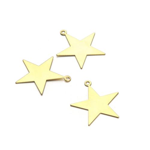 Bijoux pendentifs en laiton, étoile, Placage, DIY, doré, protéger l'environnement, sans nickel, plomb et cadmium, 50PC/sac, Vendu par sac