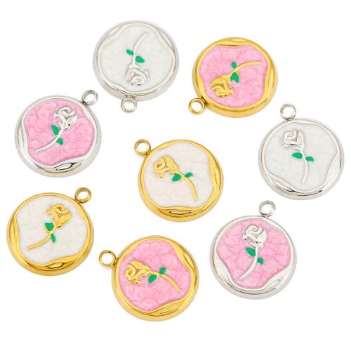 Stainless Steel Flower Pendant 304 Stainless Steel Rose plated DIY & enamel Sold By Bag