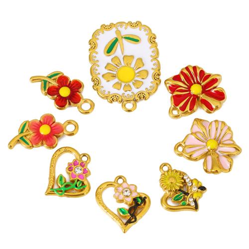 Rostfritt stål blomma hänge, 304 rostfritt stål, plated, DIY & micro bana cubic zirconia & emalj, fler färger för val, 3PC/Bag, Säljs av Bag