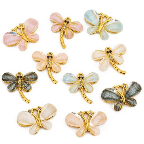 Rostfritt stål Animal Hängen, 304 rostfritt stål, med Harts, Fjäril, plated, DIY & micro bana cubic zirconia, fler färger för val, 3PC/Bag, Säljs av Bag