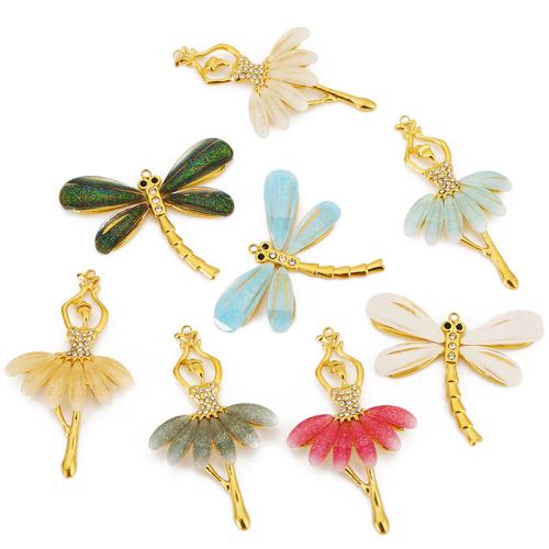 Rostfritt stål Smycken Hängen, 304 rostfritt stål, med Harts, plated, DIY & med strass, fler färger för val, 4PC/Bag, Säljs av Bag