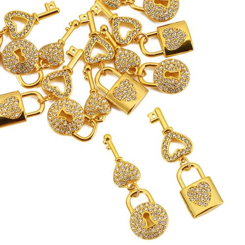 Edelstahl -Herz-Anhänger, 304 Edelstahl, Lock and Key, plattiert, DIY & mit Strass, keine, 4PCs/Tasche, verkauft von Tasche