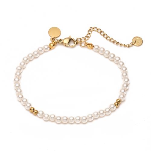 Acier inoxydable 304 bracelet, avec perle de plastique, Plaqué or 18K, bijoux de mode & pour femme, Vendu par PC