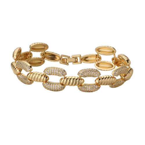 laiton bracelet, Plaqué or 18K, pavé de micro zircon & pour femme, Vendu par PC