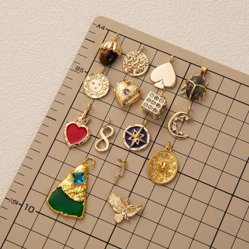 Bijoux pendentifs en laiton, avec Pierre naturelle, Placage, DIY & émail & avec strass, plus de couleurs à choisir, 130x70x20mm, Vendu par PC