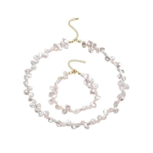 Sets de Perlas Cultivadas de Agua Dulce, pulsera & collar, con metal, Barroco, chapado, Joyería, más colores para la opción, 4-5mm, longitud 40 cm, Vendido por UD