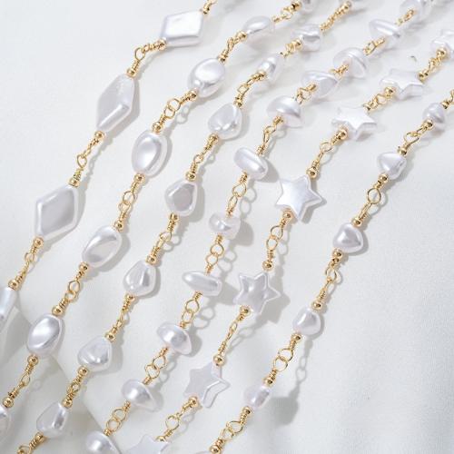 Zinek Řetěz, s Plastové Pearl, barva pozlacený, DIY, více barev na výběr, 4-13mm, Prodáno za 50 cm Strand