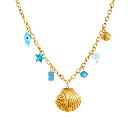 Stainless Steel smycken halsband, 304 rostfritt stål, med Harts & Akryl, plated, mode smycken & för kvinna, gyllene, Säljs av PC