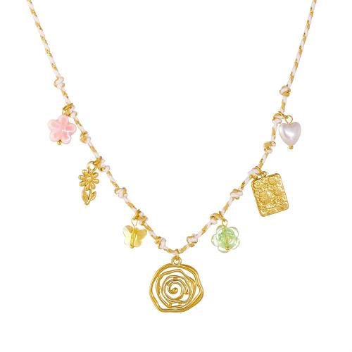 Stainless Steel smycken halsband, 304 rostfritt stål, med Bomullstråd & Plast Pearl & Akryl, guldfärg pläterade, för kvinna & emalj & ihålig, Säljs av PC