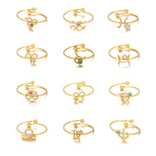 Nerezové Šatonové prst prsten, 304 Stainless Steel, 18K pozlacené, souhvězdí šperky & pro ženy & s drahokamu & dutý, Prodáno By PC