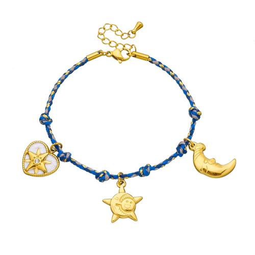 Nerezová ocel šperky náramek, 304 Stainless Steel, s Bavlněná nit, pro ženy & smalt & s drahokamu, zlatý, Prodáno By PC