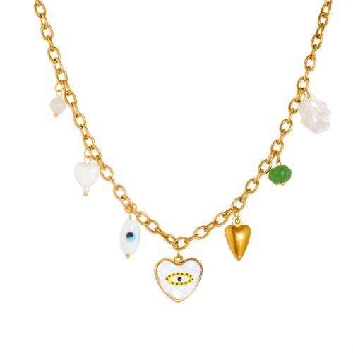 Stainless Steel smycken halsband, 304 rostfritt stål, med Harts & Akryl, plated, mode smycken & för kvinna & emalj, gyllene, Säljs av PC