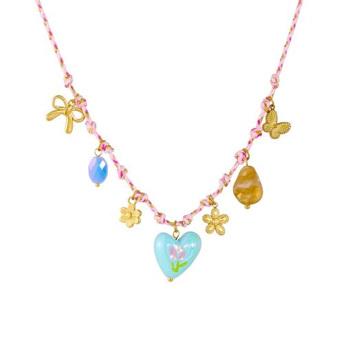 Stainless Steel smycken halsband, 304 rostfritt stål, med Bomullstråd & Harts & Akryl, guldfärg pläterade, mode smycken & för kvinna & emalj, Säljs av PC