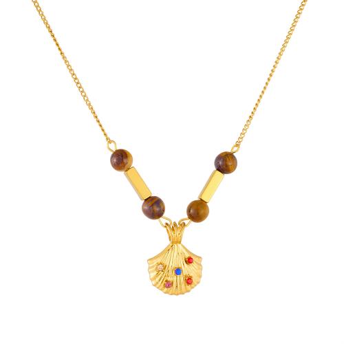 Stainless Steel smycken halsband, 304 rostfritt stål, med Tiger Eye, guldfärg pläterade, mode smycken & för kvinna & med strass, Säljs av PC