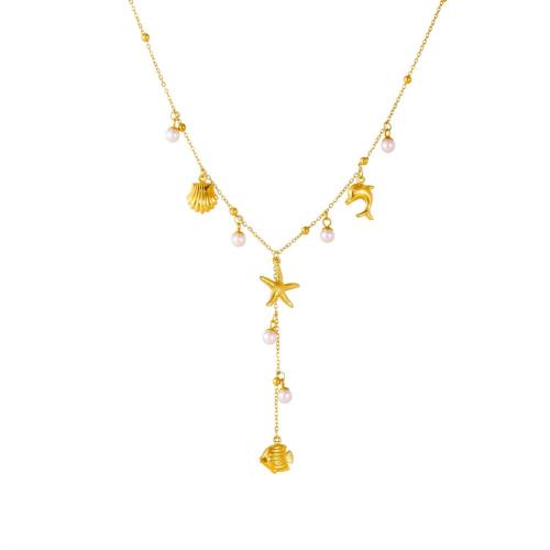 Stainless Steel smycken halsband, 304 rostfritt stål, med Plast Pearl, plated, mode smycken & olika stilar för val & för kvinna, gyllene, Säljs av PC