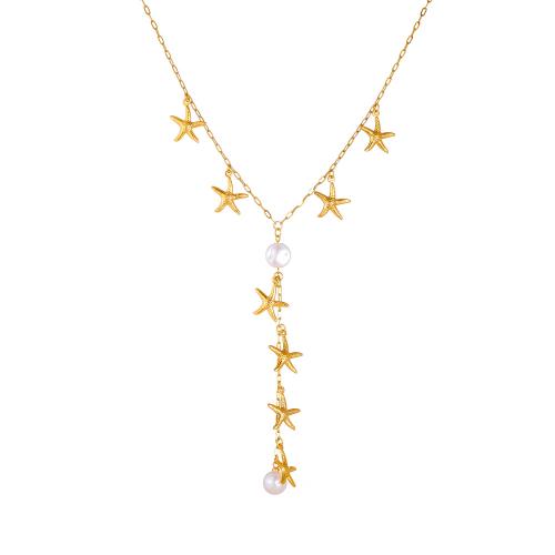 Stainless Steel smycken halsband, 304 rostfritt stål, med Plast Pearl, guldfärg pläterade, mode smycken & för kvinna, Säljs av PC