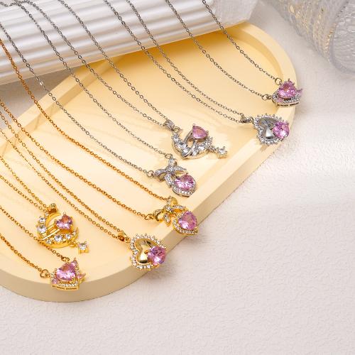 Collier en laiton cubique Zircon Micro Pave, Placage, styles différents pour le choix & pavé de micro zircon & pour femme, plus de couleurs à choisir, Vendu par PC