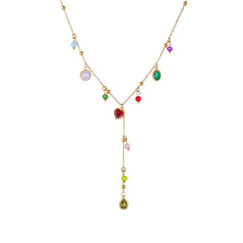 Stainless Steel smycken halsband, 304 rostfritt stål, med Glas, guldfärg pläterade, mode smycken & för kvinna & med strass, Säljs av PC