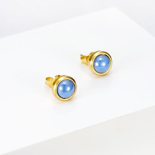Rostfritt stål Stud Örhängen, 304 rostfritt stål, med Cubic Zirconia, Rund, plated, mode smycken & för kvinna, gyllene, Säljs av Par