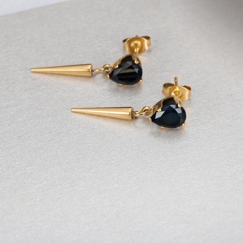 Edelstahl Tropfen Ohrring, 304 Edelstahl, mit kubischer Zirkonia, plattiert, Modeschmuck & für Frau, goldfarben, verkauft von PC